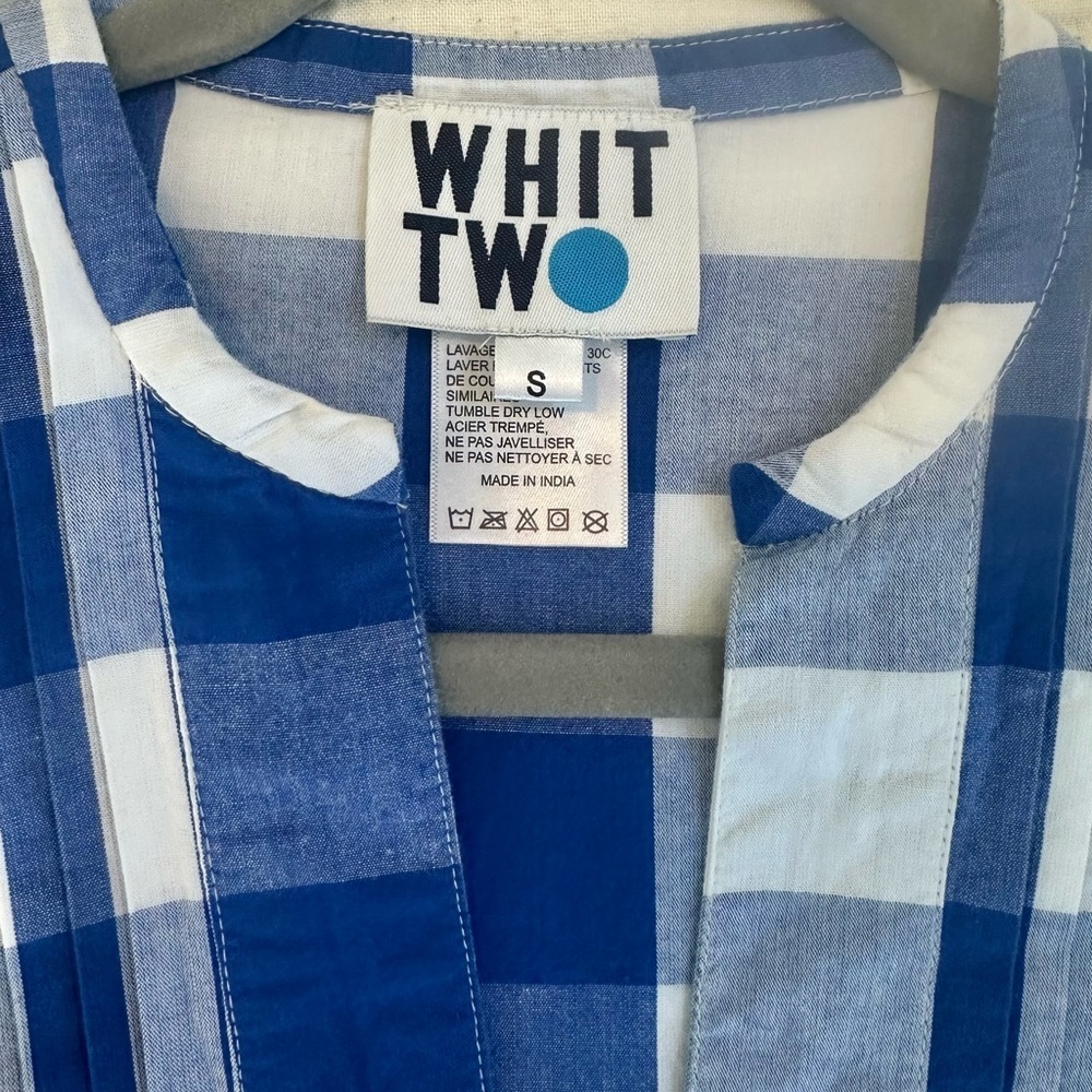 Anthropologie Whit Two Blue and White Pleated Puff Sleeve Gingham Dress - Picture 9 of 10